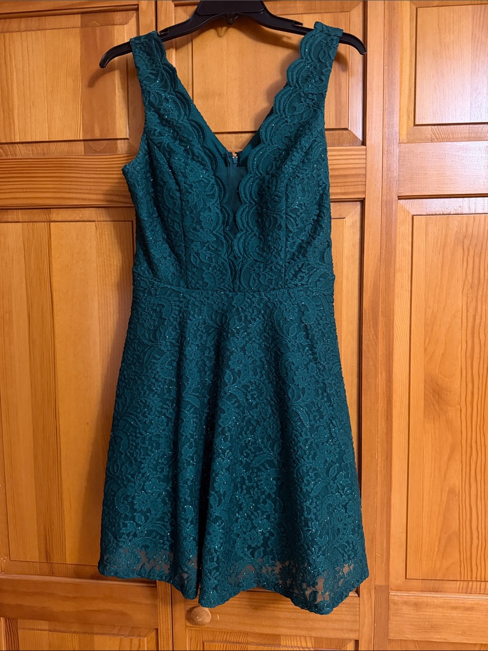 City Studio Emerald Green Lace V-Neck Fit & Flare Dress